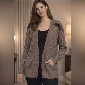 DAY Birger et Mikkelsen Taupe Wool Mohair Blend Long Sweater Cardigan